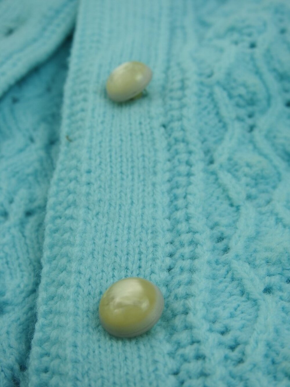 Vintage Cuddle Knit Wintuk Aqua Blue Open Knit Cardigan Sweater Medium - Picture 4 of 8